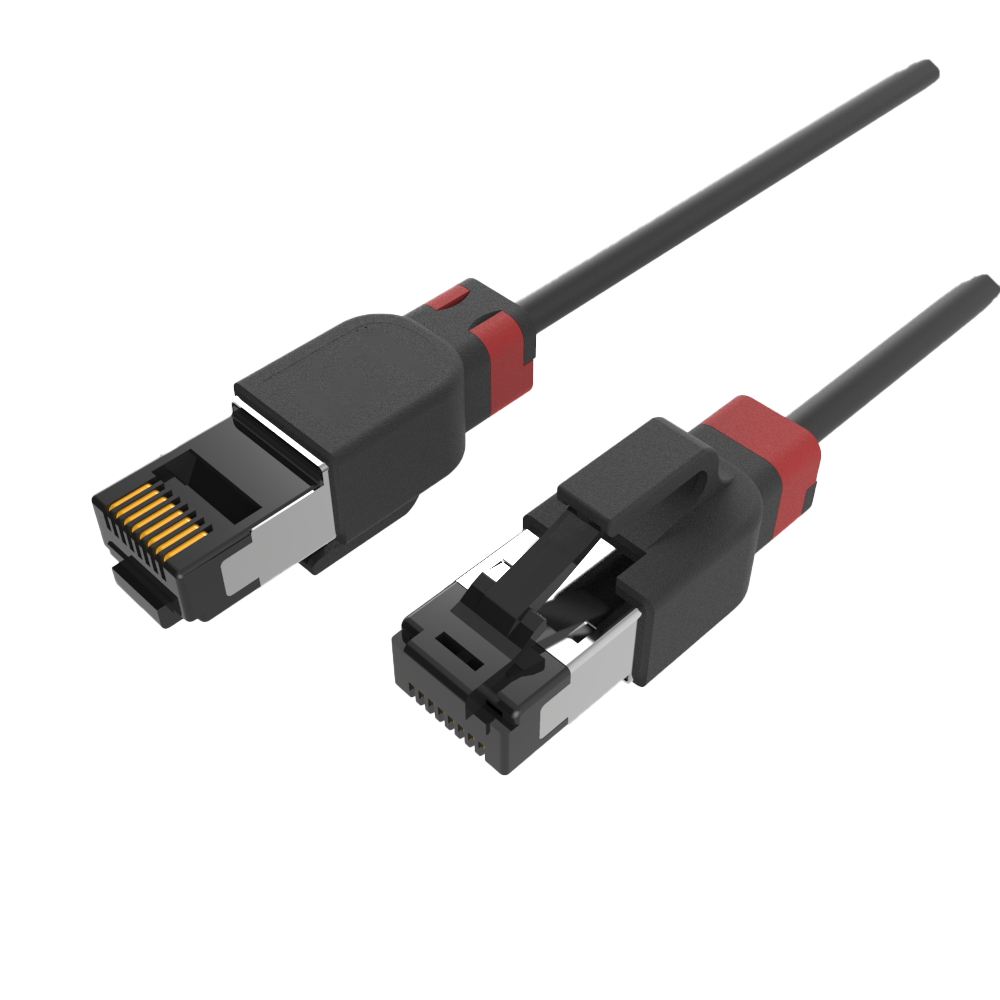 Black ultra-slim Cat6A clip patch cord without logo